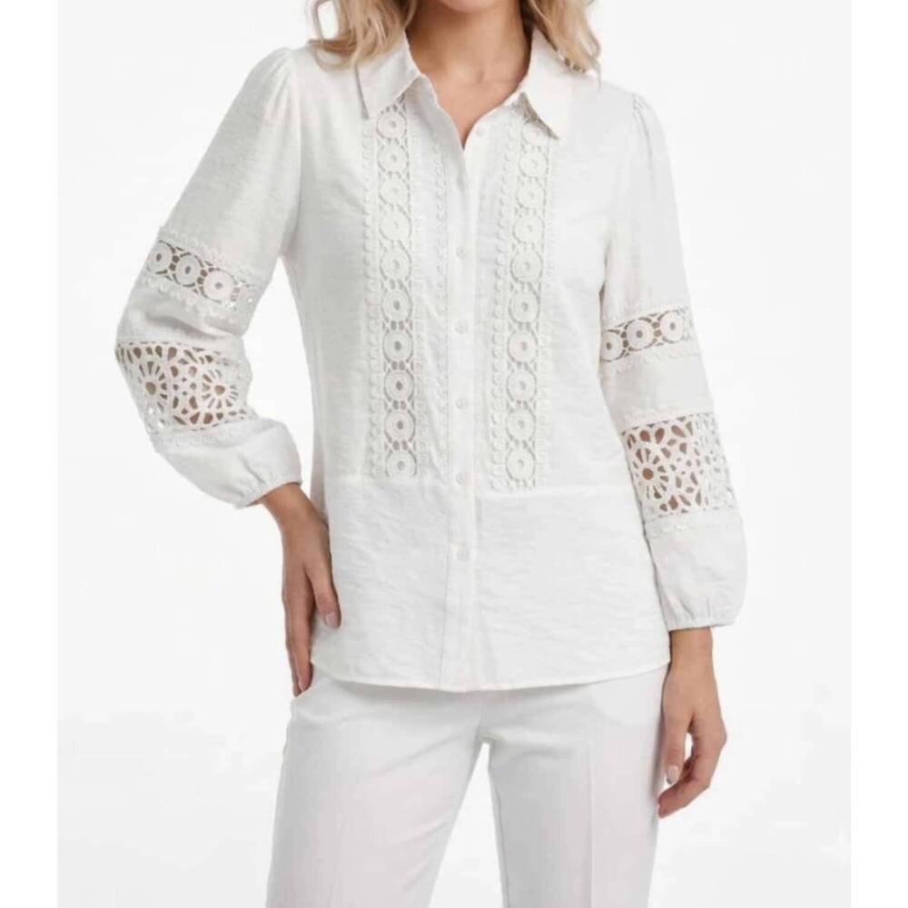 NEW HESTER & ORCHARD crochet lace collared blouse in white